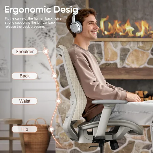 Vista 6 de ELABEST Silla de oficina de malla, silla ergonómica de escritorio para computadora, silla de tareas resistente, soporte lumbar ajustable