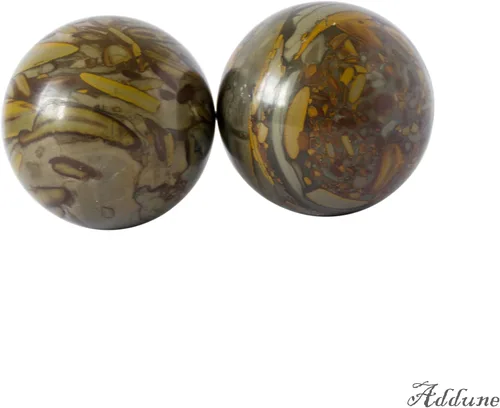 Vista 3 de Bolas de mano de piedra de mármol cian nuwa con patrón tradicional de bambú, bolas de masaje saludable chino para masaje, para relajar los dedos