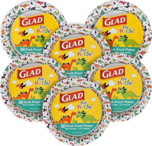 Vista 7 de Glad Platos de papel desechables con diseño de dinosaurio para niños, 7 pulgadas, platos de papel para niños a prueba de remojo y aptos