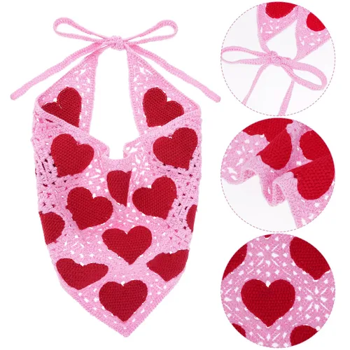 Vista 4 de hoyuwak Pañuelo para la cabeza de ganchillo, bandanas, diademas de corazón, bufanda, cubiertas para la cabeza, accesorios para el cabello rosa