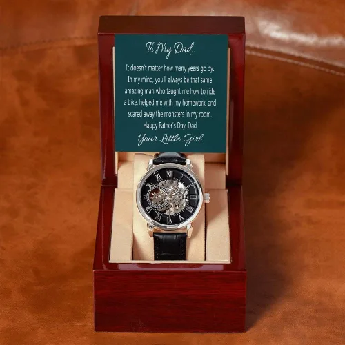 Vista 5 de Reloj para mi papá, regalo para papá de hija, reloj calado con tarjeta de mensaje para papá, regalo del día del padre de hija, reloj calado