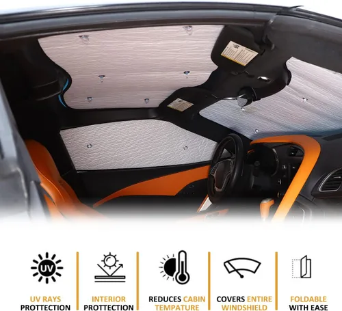 Vista 2 de Parasol para parabrisas de automóvil, parasol completo para Chevrolet Corvette C7 2014-2019, protector de visera contra rayos UV