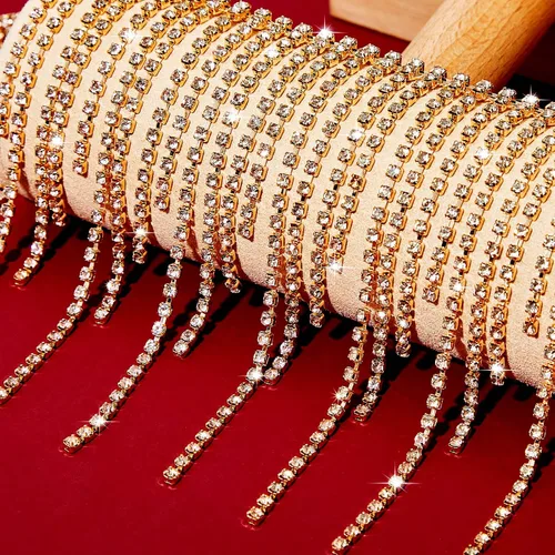 Vista 7 de Cinturón con flecos de diamantes de imitación con cuentas y cadena de borlas de diamantes para jeans, accesorios de ropa, decoración de bricolaje