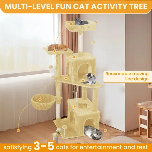 Vista 4 de Árbol para gatos, torre de gato de 54 pulgadas para gatos de interior, condominio de felpa de varios niveles para gatos con postes rascadores