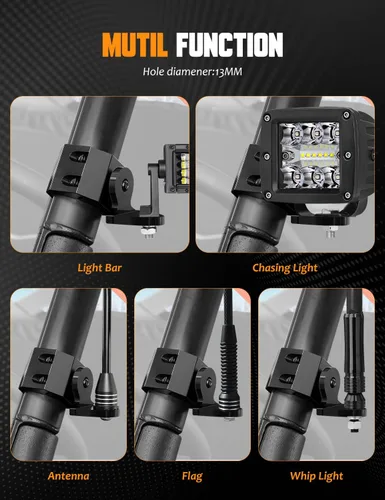 Vista 6 de Soporte de látigo UTV para Polaris Ranger, soporte de montaje de látigo UTV ajustable de 360° para Polaris Ranger General Can am Defender Commander