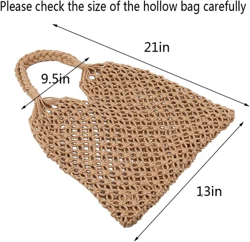 Vista 3 de Bolsa de hombro tejida de algodón para mujer, bolsa de hombro tejida para playa y playa