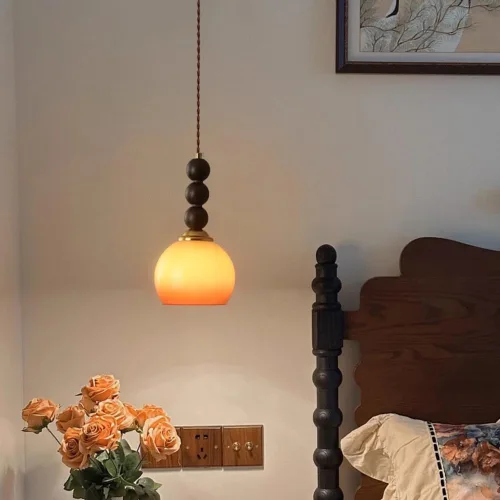 Vista 2 de Lámpara colgante moderna de una sola cabeza vintage degradado de cristal naranja lámparas colgantes altura ajustable lámpara para comedor café