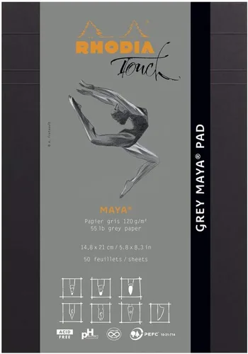 Vista 10 de Rhodia Touch 116113C - Bloque negro Maya Pad A4+ New Ruler Cross - 50 hojas - Clairefontaine Maya papel negro 4.23 oz/m - para caligrafía y dibujo