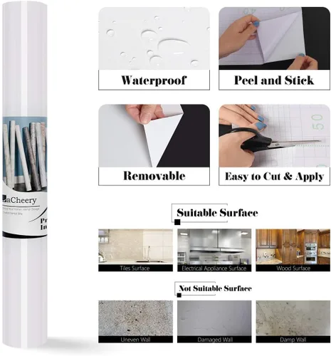 Vista 7 de LACHEERY Papel de contacto blanco con purpurina decorativo autoadhesivo para encimera, 15.8 x 80 pulgadas, papel tapiz extraíble para encimeras