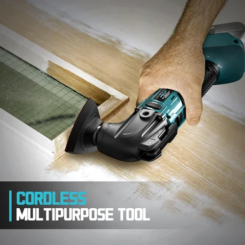 Vista 7 de Herramienta oscilante inalámbrica compatible con batería Makita, herramienta de motor sin escobillas de 21000 OPM máx con mango auxiliar Azul