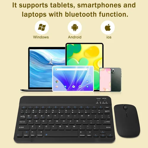 Vista 2 de Combo de teclado y mouse Bluetooth recargable, juego de teclado inalámbrico ultradelgado universal para Android, Windows, iPad, iPhone, Samsung
