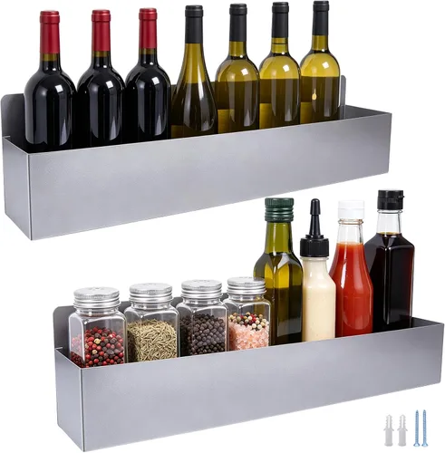 Vista 8 de 2 soportes para botellas de licor de acero inoxidable de 15 pulgadas, soporte de botella de riel de una sola velocidad, estante de riel de bebidas