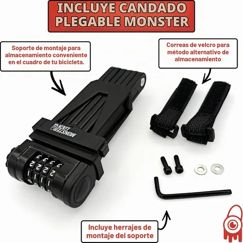 Vista 4 de Monster - Candado plegable para bicicleta, acero endurecido antirrobo, resistente al óxido, plegable, compacto, de alta seguridad, para bicicleta