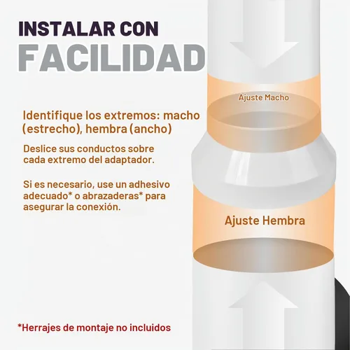 Vista 3 de Reductor/aumentador excéntrico de 5" a 4" - Conecta conductos rectos y flexibles, ventilador o ventilación - HVAC, aplicaciones de calefacción