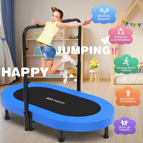 Vista 4 de ANCHEER Mini trampolín doble de 56 pulgadas para niños, mini rebote con mango ajustable de 5 niveles, trampolín para padres e hijos para niños