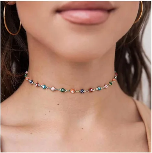 Vista 4 de Kercisbeauty Gargantilla de ojos malvados para mujeres y niñas, collar de oro para regalo de fiesta, joyería, Metal, No es una piedra preciosa