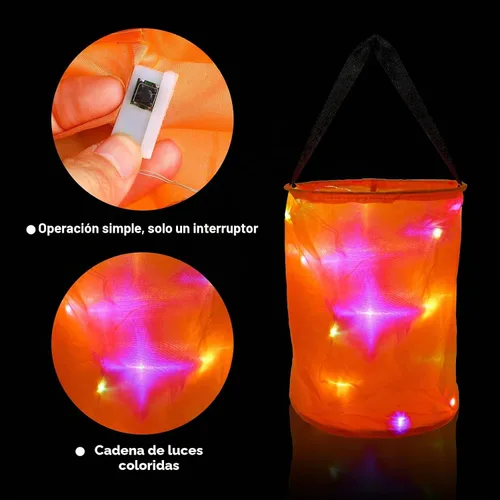 Vista 3 de CCINEE 3 bolsas de dulces de Halloween con luz LED, cubo multiusos iluminado para Halloween para fiesta de Halloween, bolsas de golosinas