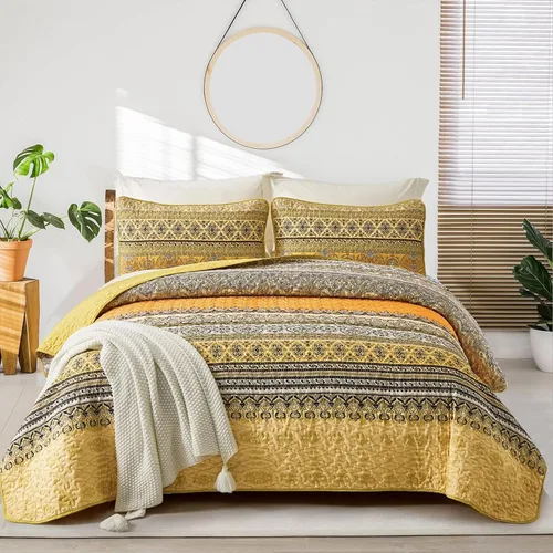 Vista 13 de WONGS BEDDING Juego de edredón bohemio tamaño individual, juego de ropa de cama azul bohemio individual, colcha de microfibra ligera con funda
