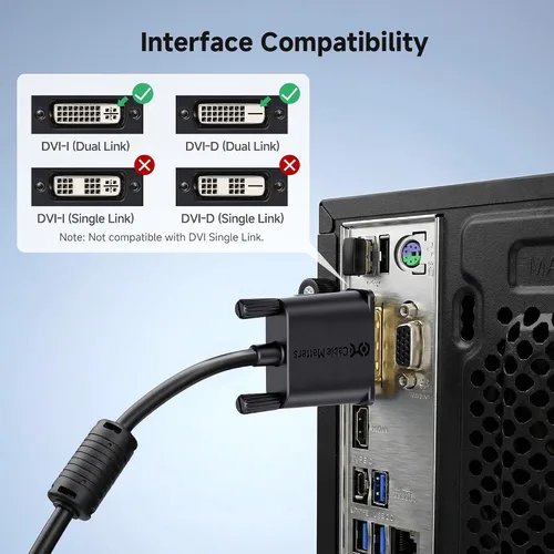 Vista 5 de Cable con ferritas Cable Matters chapado en oro DVI-D Dual Link 6 patas Doble enlace DVI-D, hasta 2560x1600, núcleos de ferrita, conectores