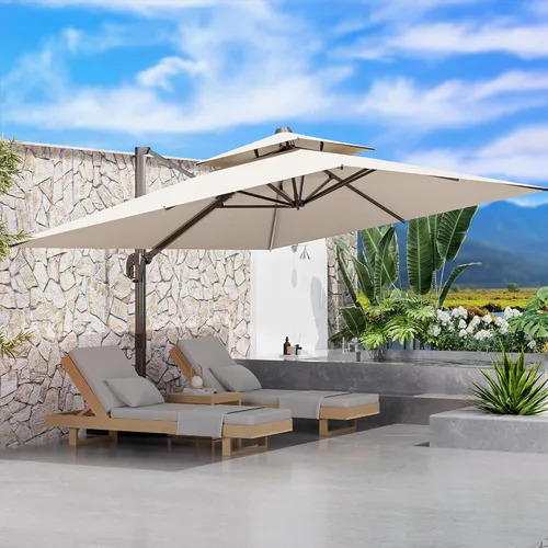Vista 61 de Sombrilla de 10 x 13 pies para exteriores, sombrilla grande rectangular con viga voladiza, resistente, con rotación de 360°, sombrilla con Beige