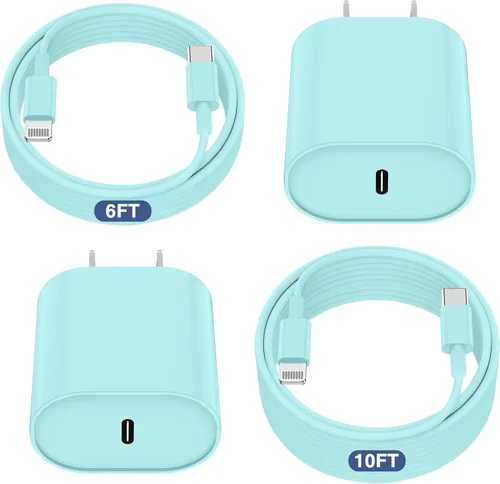 Vista 19 de Essri Cargador Rápido para iPhone 14 13 12 Carga Rápida, Paquete de 2 de 6FT+10FT Cable USB C a Lightning con 20W USB C para Bloque Cargador iPhone