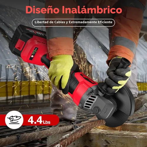 Vista 6 de FULLYEA Amoladora angular inalámbrica de 4-1/2 pulgadas, motor sin escobillas de 12000 RPM, amoladora eléctrica de herramientas de potencia con 2