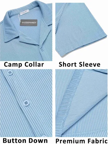 Vista 5 de COOFANDY Camisas casuales con botones para hombre, de manga corta, ajuste regular, a la moda, para campamento y playa