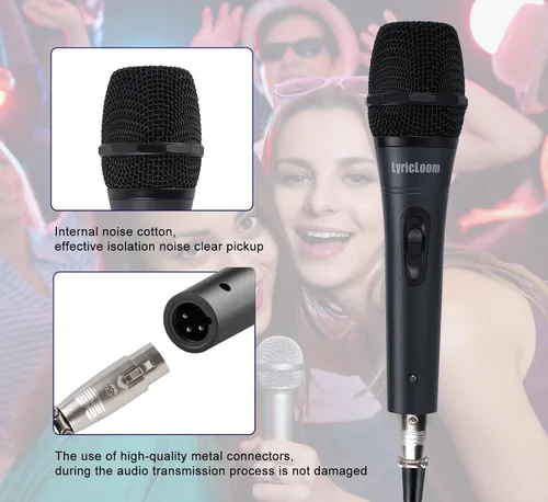 Vista 6 de LyricLoom Micrófono profesional con cable para canto de karaoke, micrófono dinámico vocal de mano de metal, micrófono con cable e interruptor