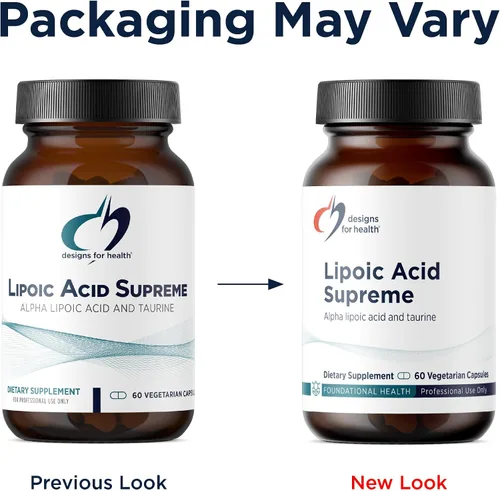 Vista 3 de Designs for Health Ácido lipoico Supremo - 300 mg de ácido alfa lipoico con taurina - Suplemento vegano sin OMG ALA (60 cápsulas)