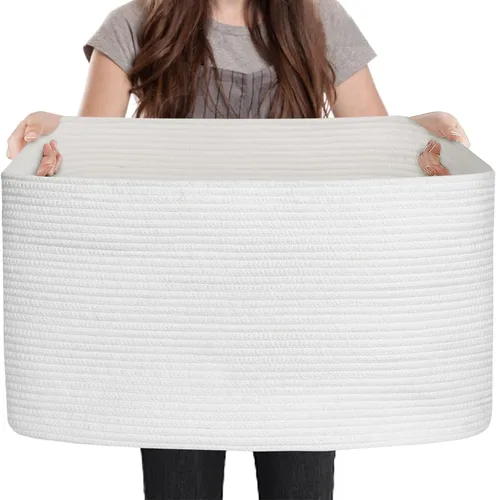 Vista 18 de MEGASKET Cesta extra grande para mantas, 23.6 x 17 x 12 pulgadas, almacenamiento de manta negra para sala de estar, soporte de almohada de cuerda