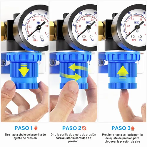 Vista 6 de TAILONZ PNEUMATIC Kit de Regulador de Presión Mini AR2000 de 5 en 1 de 1/4 Pulgada NPT para Sistemas de Aire Comprimido, Ajuste de 0 a 145 Psi Azul