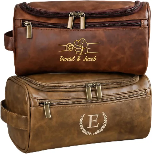 Vista 9 de Easycosy Neceser personalizado para hombres, grabado con nombre e iniciales, neceser de cuero PU para hombres para viajar, artículos esenciales