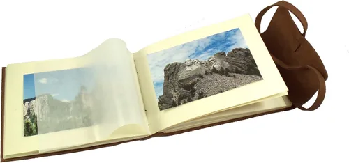 Vista 3 de Álbum de fotos rústico de cuero genuino con caja de regalo, páginas estilo álbum de recortes, capacidad para 60 fotos de 4 x 6 o 5 x 7 pulgadas