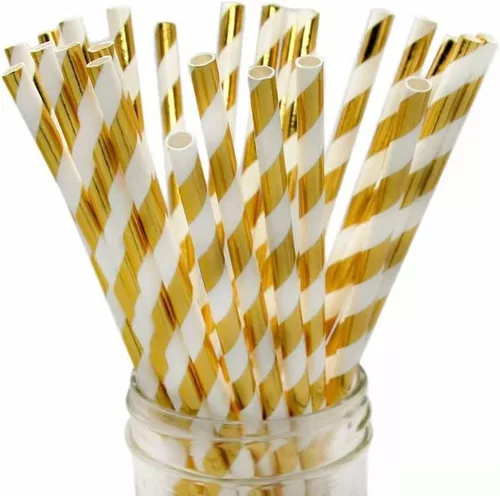 Vista 7 de Pajitas de papel iridiscente blanco, paquete de 100 pajitas desechables de papel de aluminio de perlas blancas para palitos de pasteles, palitos