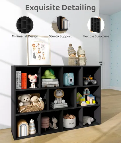 Vista 4 de Organizador de almacenamiento de juguetes para niños de 11 cubos con estante para niños, estantería de bebé para guardería, estantería de madera