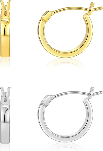 Vista 19 de Aretes de aro para mujer, aros planos chapados en oro de 14 quilates Dorado