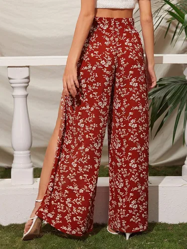 Vista 2 de Floerns Pantalones largos con lazo frontal y pierna ancha para mujer