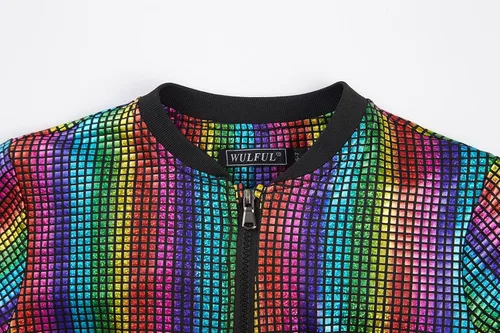 Vista 6 de WULFUL Chaqueta de bombardero Varsity para niños, disfraz de discoteca de los años 70, chaquetas metálicas de lentejuelas