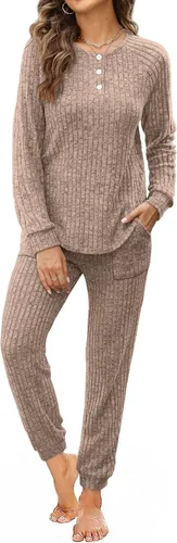 Vista 37 de Wiholl - Conjuntos de dos piezas para mujer: ropa cómoda con sudadera abotonada y pantalones deportivos con bolsillos