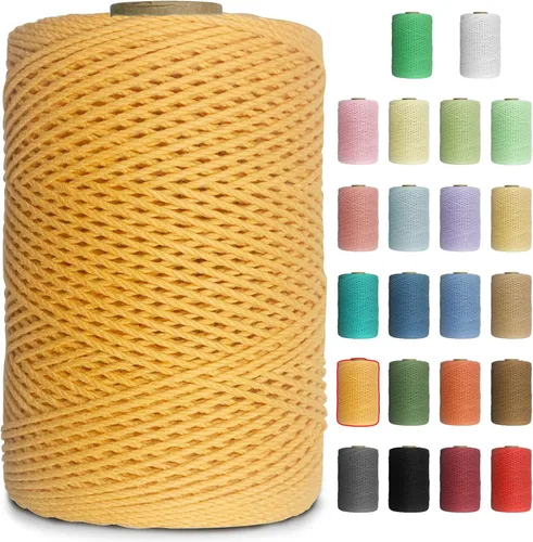 Vista 17 de Cuerda de macramé de colores de 0.039 in, cuerda de algodón de 656 pies, 3 hebras trenzadas, cuerda de algodón colorido para manualidades