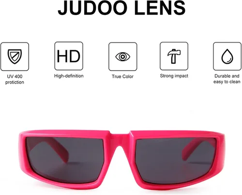 Vista 4 de JUDOO Gafas de sol deportivas envolventes plateadas futuristas cuadradas para mujeres y hombres de los años 2000 a la moda UV400