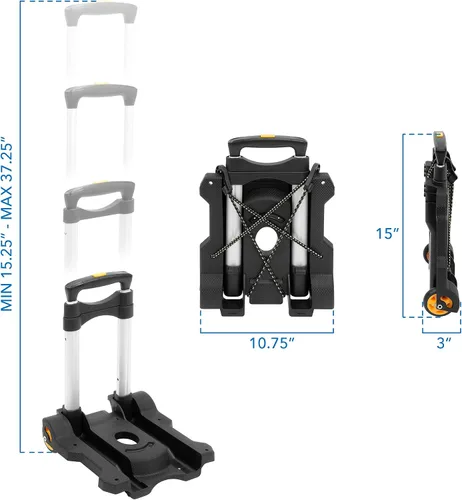 Vista 7 de Mount-It! Carrito de equipaje plegable con ruedas Fuerte, compacto, soporta 77 libras - Transporta cajas, mochilas sin problemas