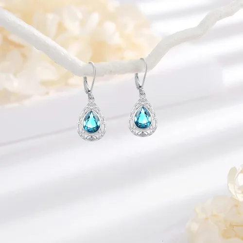 Vista 118 de Aretes colgantes de plata de ley con diseño de árbol de la vida, flor, abeja, animales, gato, colibrí, piedra lunar, turquesa, aretes con cierre
