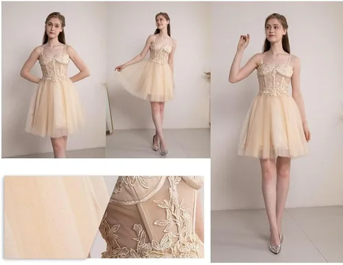 Vista 5 de Molisa Vestidos de tul brillante 2023 cortos para adolescentes con apliques de encaje corsé vestido de graduación, vestidos de fiesta de cóctel