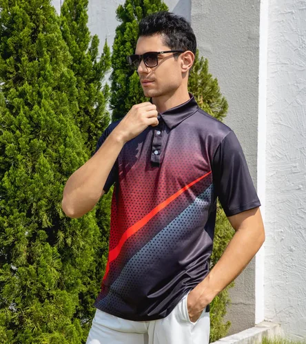 Vista 5 de uideazone Camisa de golf para hombre, de ajuste seco, atlética, absorbe la humedad, rendimiento con impresión 3D, manga corta