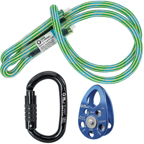 Vista 11 de GM CLIMBING Kit de polea de tendido de enganche para sistema de escalada de cuerda doblada, unidad básica de transporte general, buje de polea