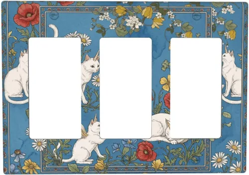 Vista 252 de Decorative Outlet Covers Blue Background White Cat Daisy Floral 2-Gang 1-Gang Wall Plate Single Toggle/Rocker Farmhouse Style Light Switch Covers