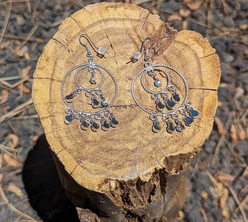 Vista 9 de Native American Sleeping Beauty Turquoise Wire Tiered Loop Dangle Earrings Navajo Handmade Jewelry Southwest