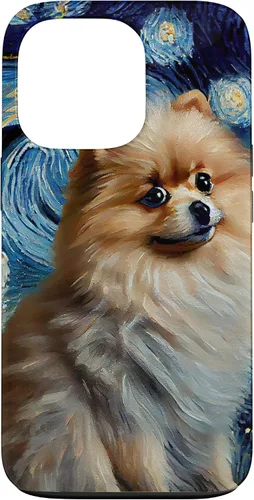 Vista 10 de iPhone 16 Starry Night Famous Painting Style Pomeranian Case