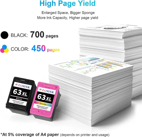Vista 4 de Cartuchos de tinta remanufacturados de repuesto para impresora HP 63 XL HP 63 tinta HP63 63XL cartuchos de tinta color negro paquete combinado